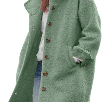 Women Winter Single Breasted Long Wool Coat with Hood Casual Wool Blend Trench Coat Jacket