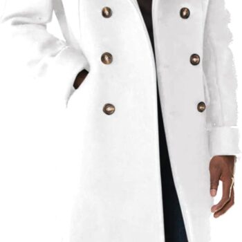Mens Trench Coat Notch Lapel Slim Fit Double Breasted Wool Blend Long Pea Coat Winter Warm Overcoat