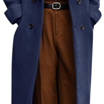 Mens Full Length Trench Coat Notched Lapel Long Jacket Double Breasted Classic Winter Overcoat
