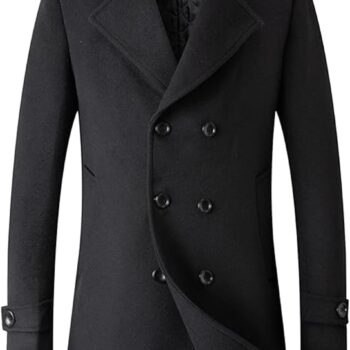 Men's Woolen Trench Coat Regular Fit Double Breasted Wool Blend Jacket Winter Pea Coat Businesss Overcoat