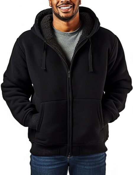 Lined Hoodies for Men'sHeavyweight Full Zip Up Sweatshirt Thick Fleece Jackets Winter Warm Coats
