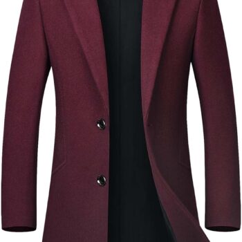 Men's Winter Coat Trench Overcoat Wool Blend Casual Single Breasted Mid-Long Pea Top Jacket
