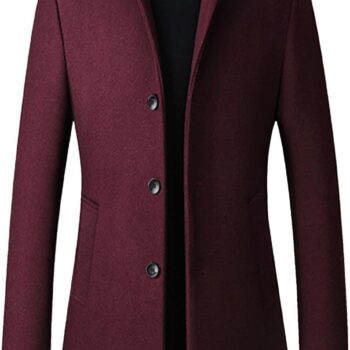 Men's Trench Coat Wool Blend Slim Fit Top Coat Single Breasted Business Overcoat