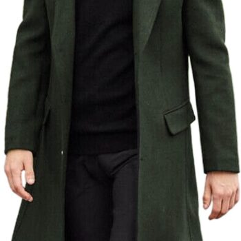 Men's Casual Trench Coat Slim Fit Notched Collar Long Jacket Overcoat Single Breasted Pea Coat wih Pockets