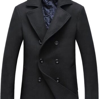 Men's Classic Notched Collar Double Breasted Wool Blend Pea Coat