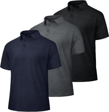 3 Pack  Shirts for Men - Quick Dry Moisture Wicking Performance Golf Shirts Black Short Sleeve for Work Athletic