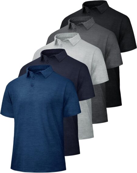 5 Pack  Shirts for Men - Quick Dry Moisture Wicking Performance Short Sleeve Mens Golf Shirts for Work Athletic