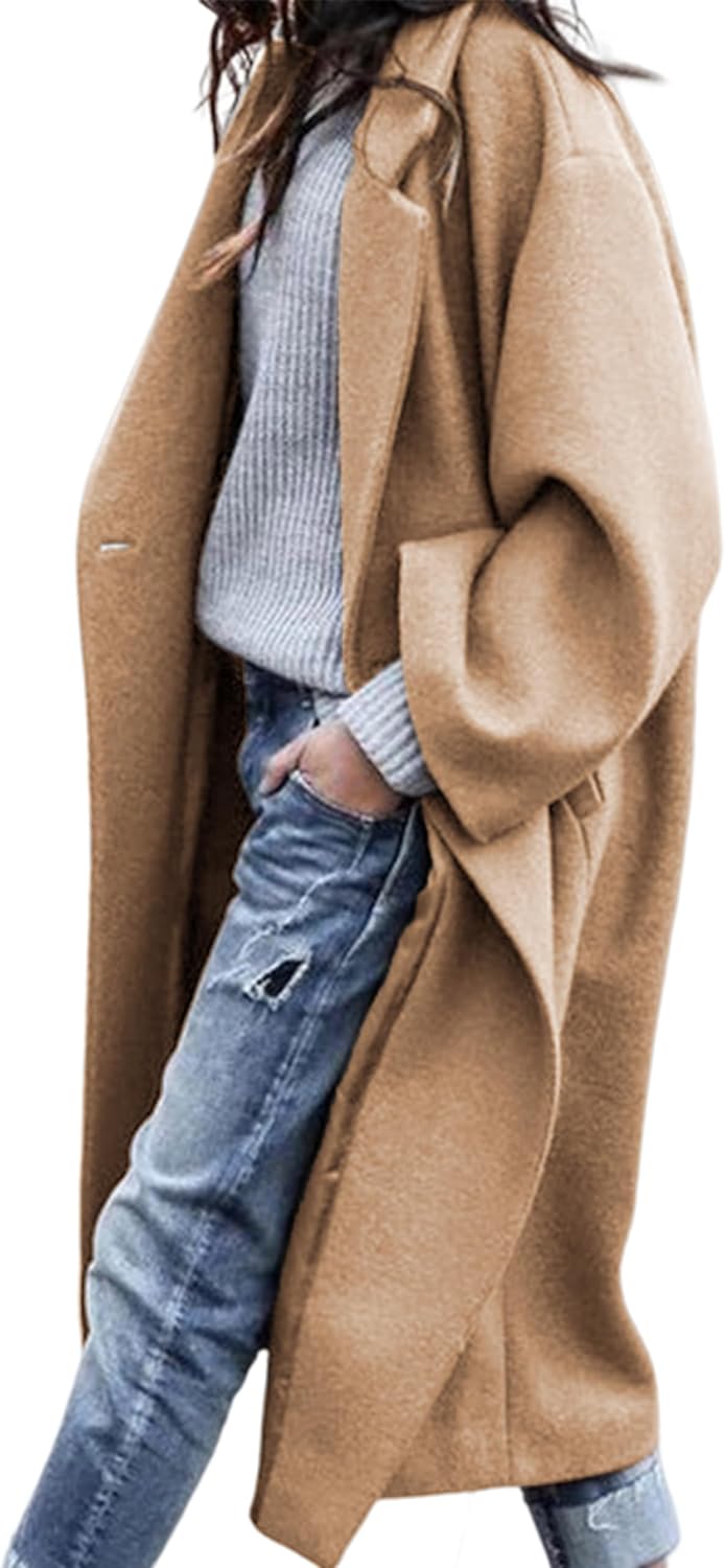 Women Wool Blend Coat d Double Breasted Long Trench Overcoat Winter