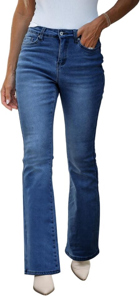 Bootcut Jeans for Women High Waist Stretchy Fleece Lined Pants Flare Jeans Denim Thermal Pants Winter Clothes