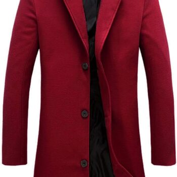 Men's Wool Blend Pea Coat Notched Collar Single Breasted Overcoat Warm Winter Trench Coat