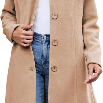 Women Peacoat Faux Wool Blend Single Breasted Long Trench Coat Dress Overcoat Winter with Pockets