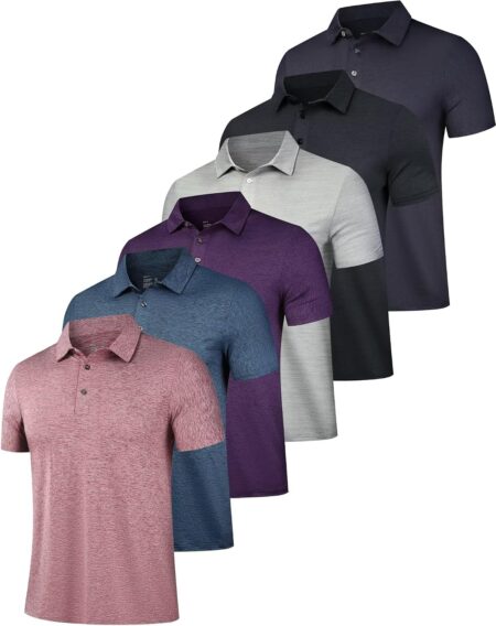 6 Pack Mens Polo Shirts Performance Short  Golf Shirt Moisture Wicking Athletic Casual Collared T-Shirt