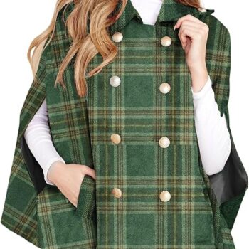 Double Breasted Poncho Coat with Pockets