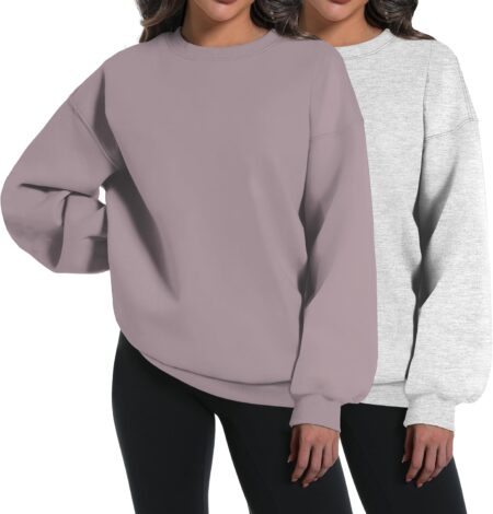 2 Pack Women Oversized Sweatshirts Hoodies Long Sve Tops Fall Winter Clothes Crewneck Cozy Outfits Pullover Fashion